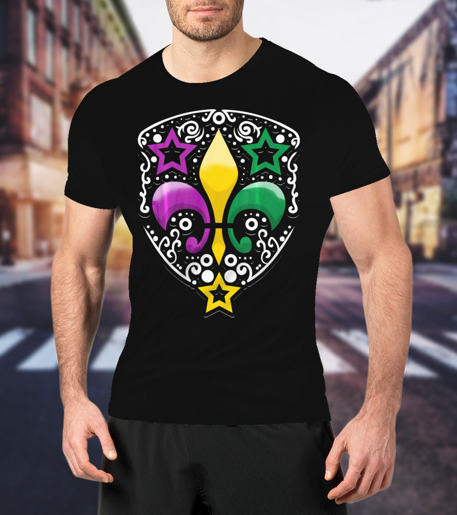 Mardi Gras Fleur De Lis Colorful Stars Lily T-Shirt