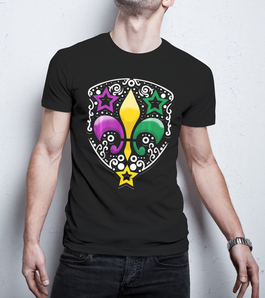 Mardi Gras Fleur De Lis Colorful Stars Lily T-Shirt