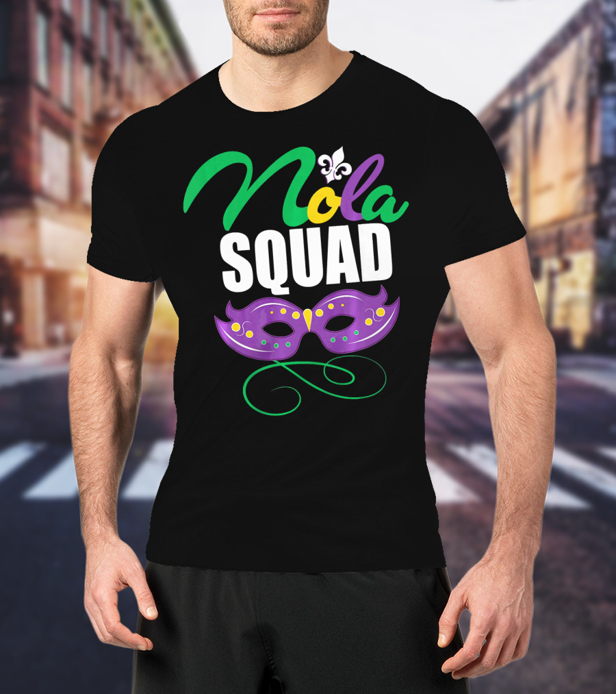 Nola Squad Mardi Gras New Orleans Purple Mask Fleur-de-Lis T-Shirt
