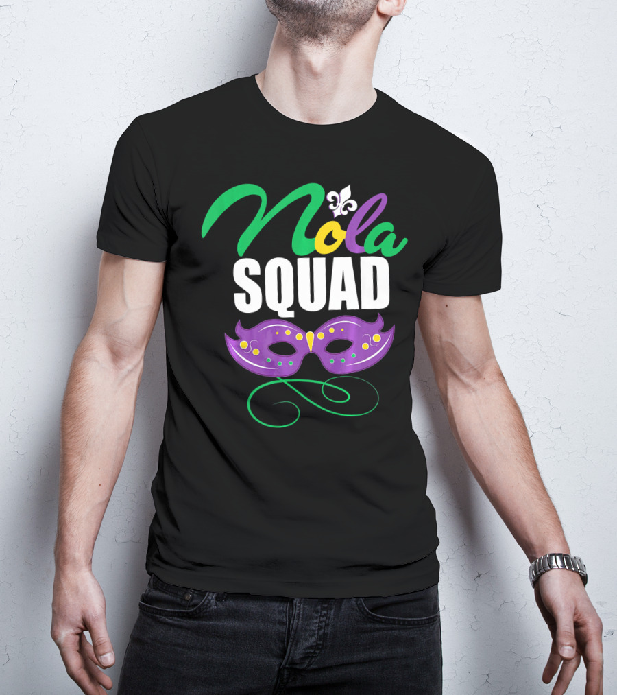 Nola Squad Mardi Gras New Orleans Purple Mask Fleur-de-Lis T-Shirt