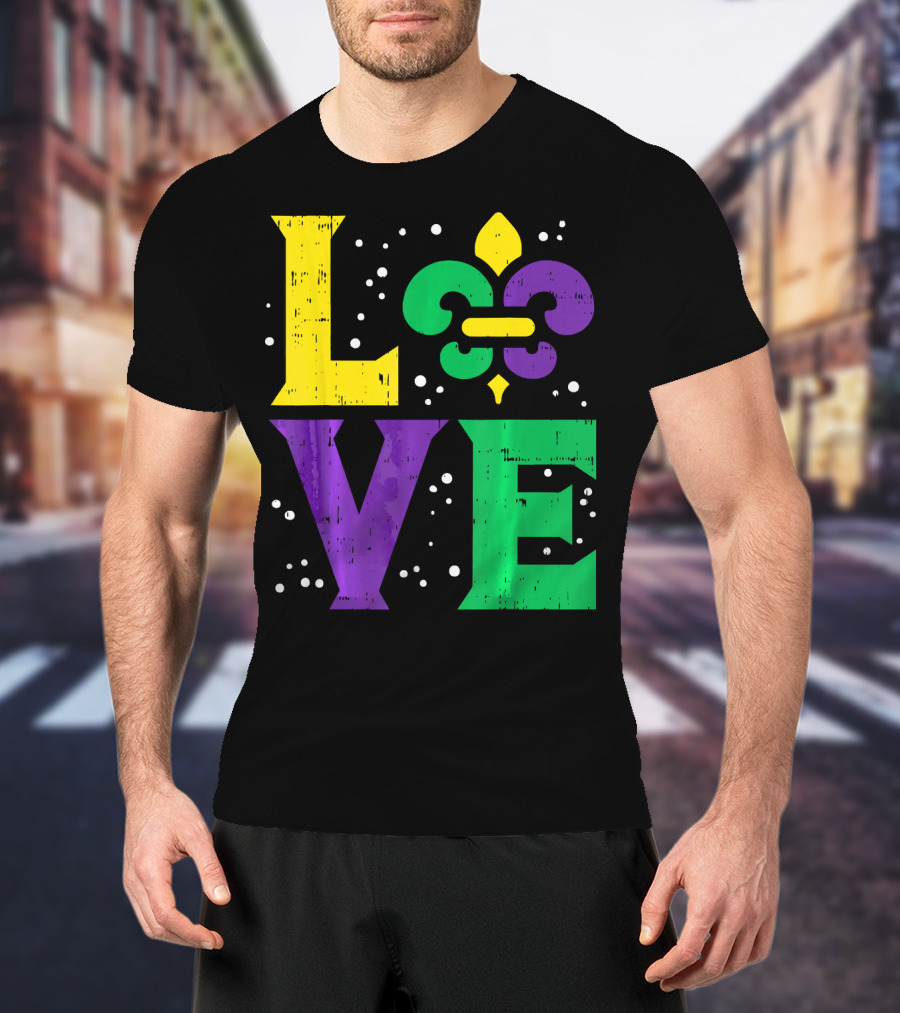 Love Jester Hat Funny Mardi Gras Carnival Fleur-de-Lis T-Shirt