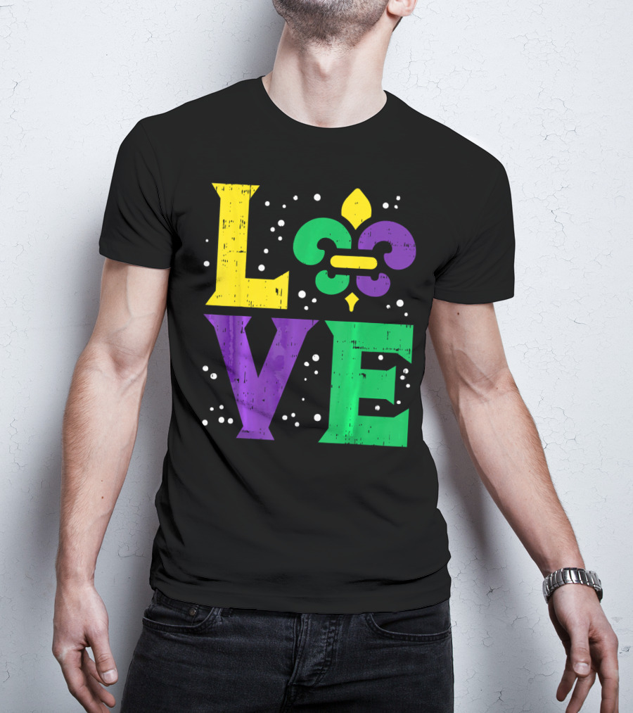 Love Jester Hat Funny Mardi Gras Carnival Fleur-de-Lis T-Shirt