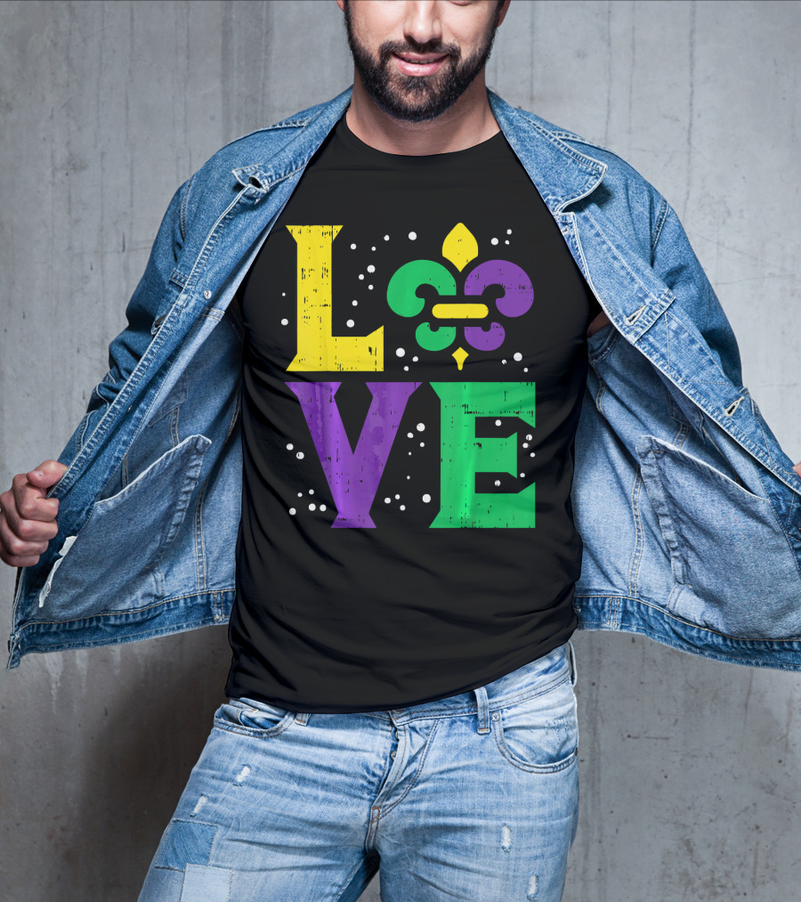 Love Jester Hat Funny Mardi Gras Carnival Fleur-de-Lis T-Shirt