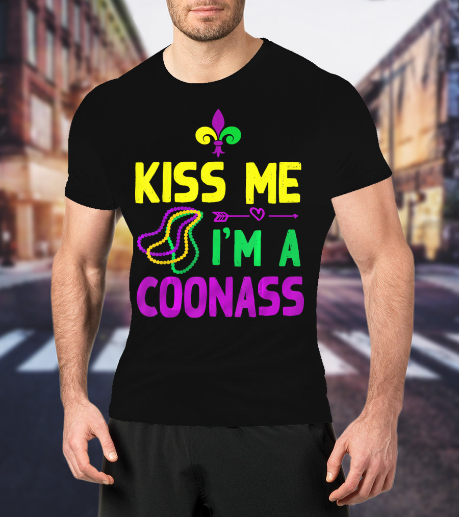 Kiss Me I'm A Coonass Mardi Gras Fleur-de-Lis Beads T-Shirt