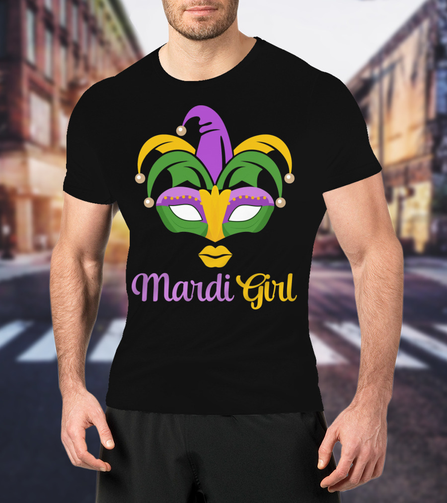 Mardi Girl Mask Colorful Jester Costume T-Shirt