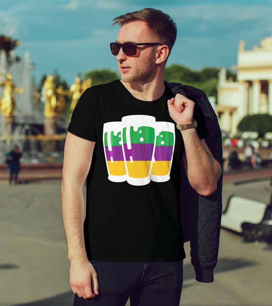Mardi Gras Beer Funny Mardi Gras Party Carnival Colors T-Shirt