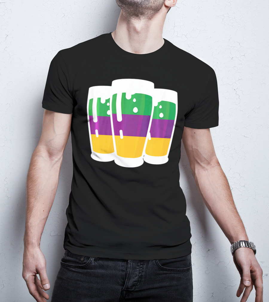 Mardi Gras Beer Funny Mardi Gras Party Carnival Colors T-Shirt