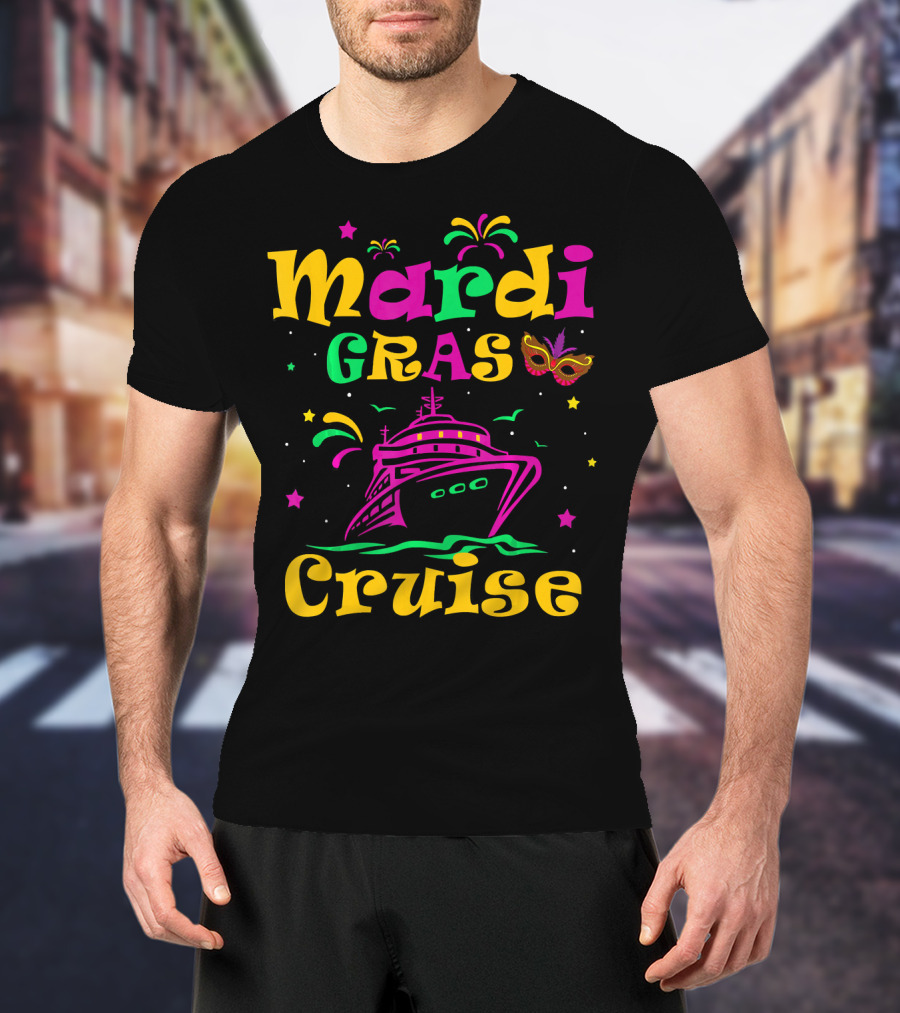 Mardi Gras Cruise Ship Mask Fireworks Vacation T-Shirt