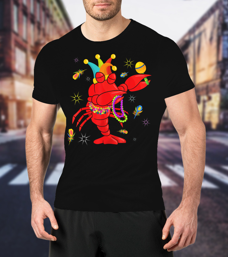 Mardi Gras Crawfish Dabbing Jester Hat Beads Feathers T-Shirt