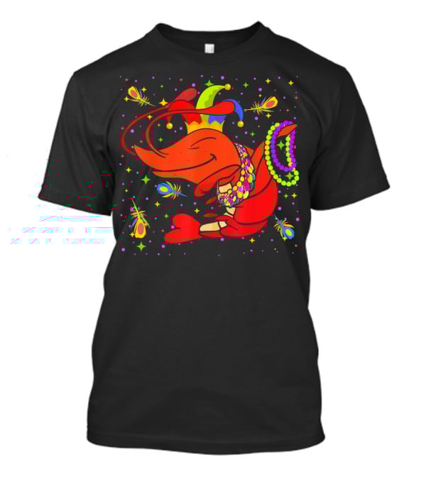 Dabbing Crawfish With Beads And Jester Hat Mardi Gras T-Shirt