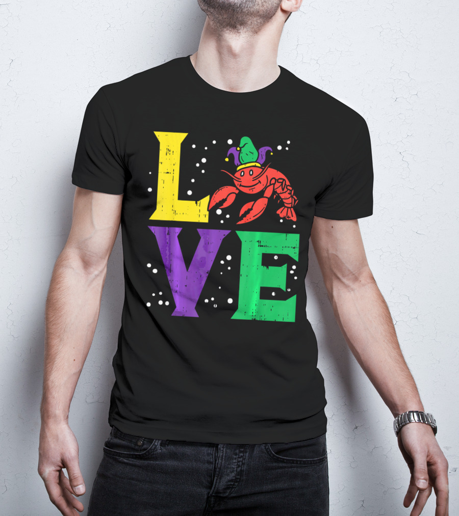 Love Crawfish Jester Hat Mardi Gras T-Shirt