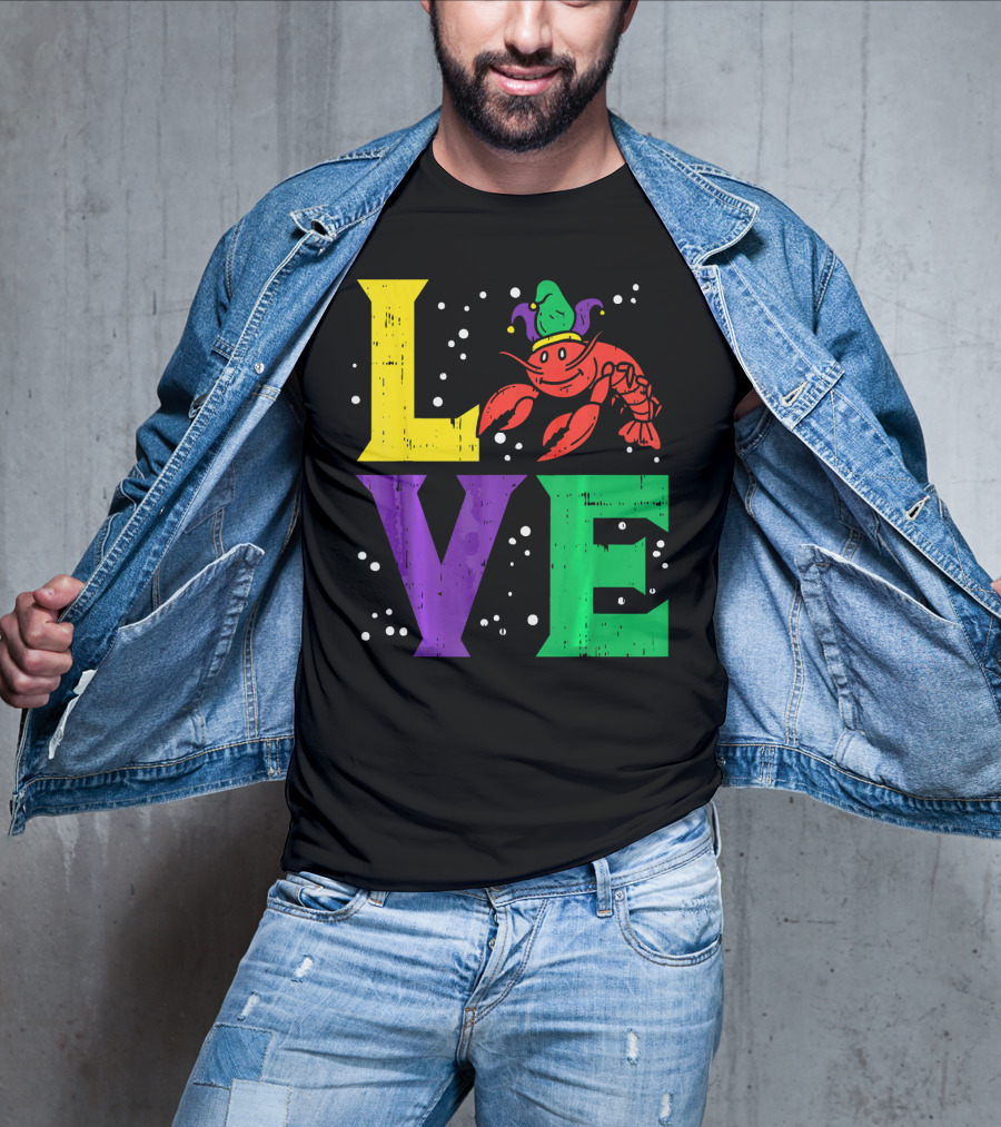 Love Crawfish Jester Hat Mardi Gras T-Shirt