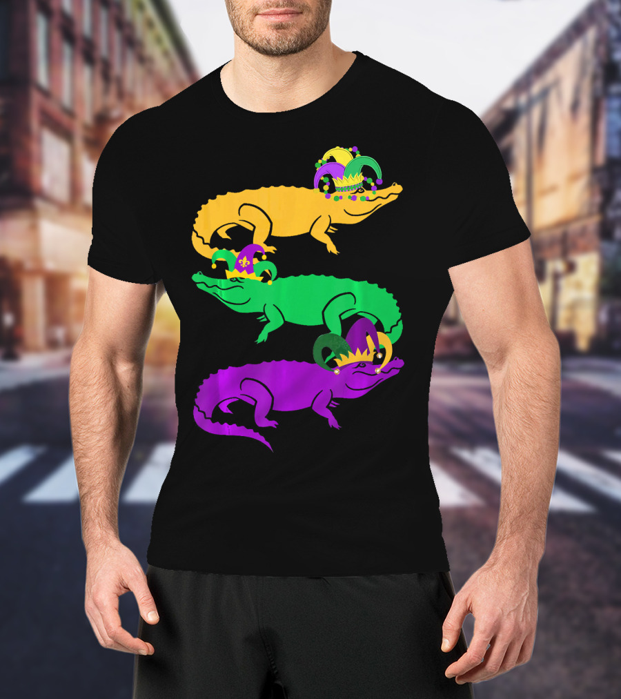 Cute Three Alligator Jesters Mardi Gras Beads T-Shirt