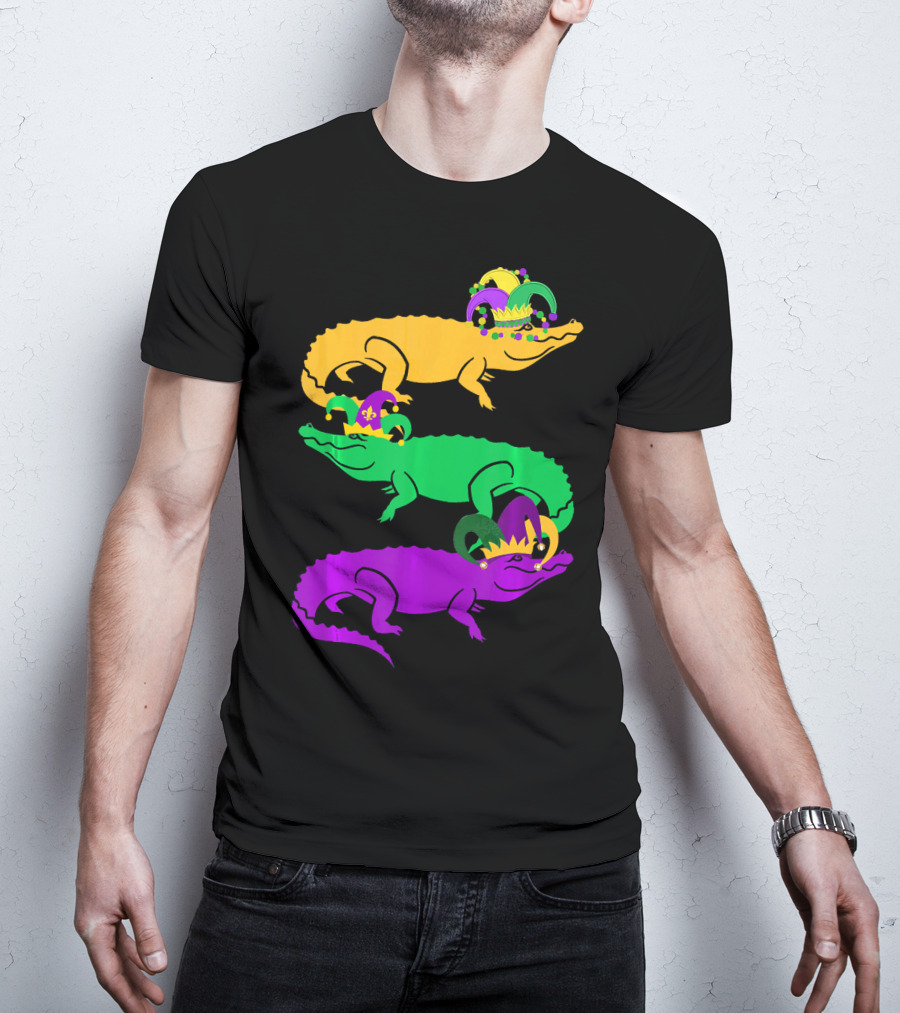 Cute Three Alligator Jesters Mardi Gras Beads T-Shirt