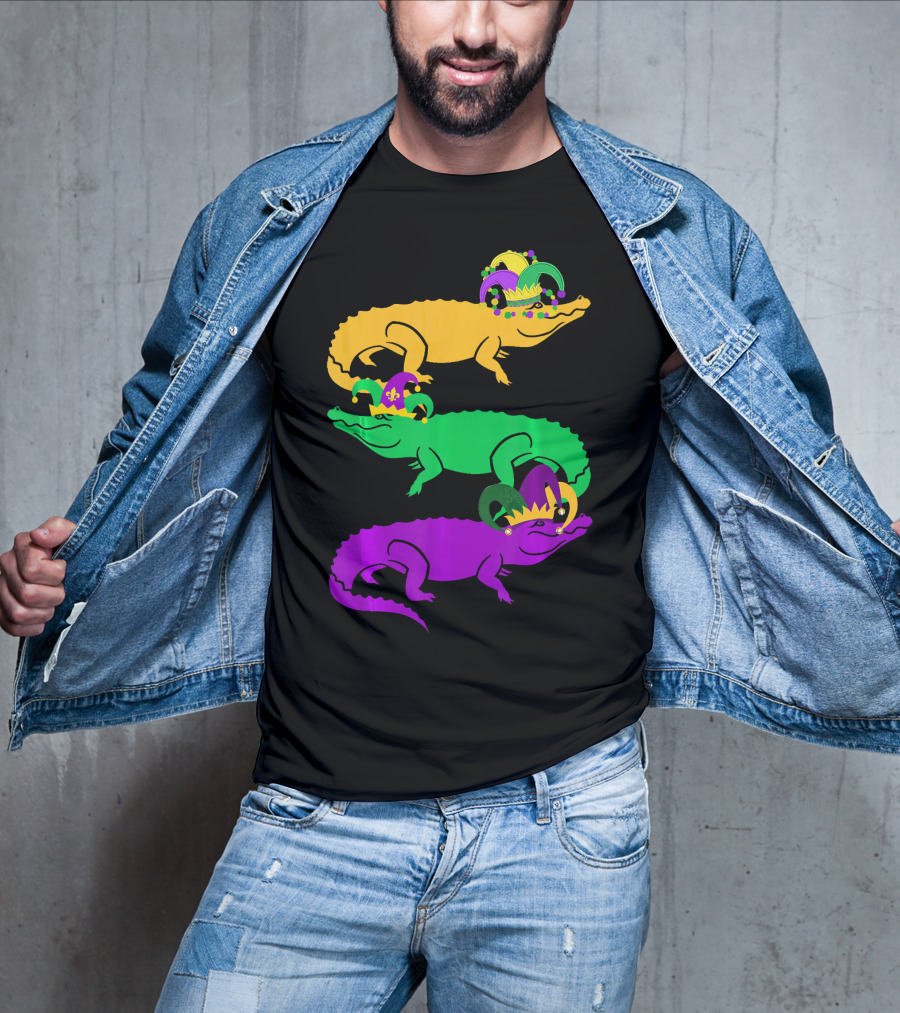 Cute Three Alligator Jesters Mardi Gras Beads T-Shirt