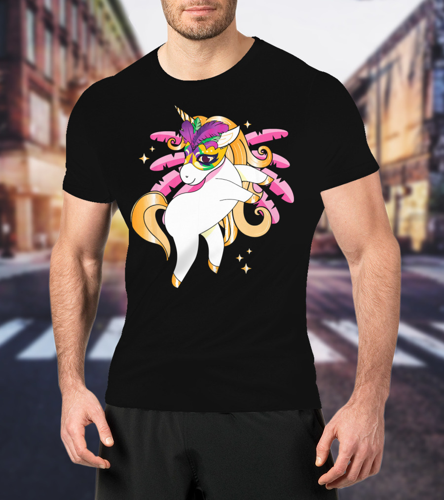 Mardi Gras Unicorn New Orleans LA Party Masked T-Shirt