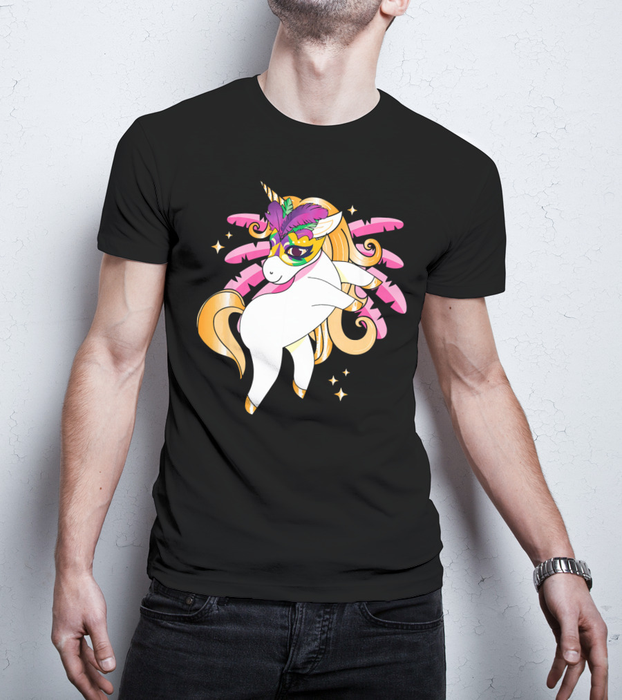 Mardi Gras Unicorn New Orleans LA Party Masked T-Shirt