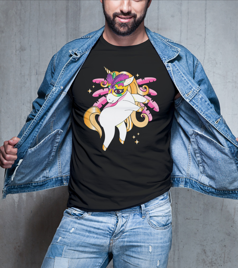 Mardi Gras Unicorn New Orleans LA Party Masked T-Shirt