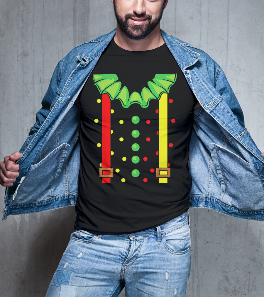 Funny Red And Yellow Suspenders With Green Jester Collar Clown T-Shirt