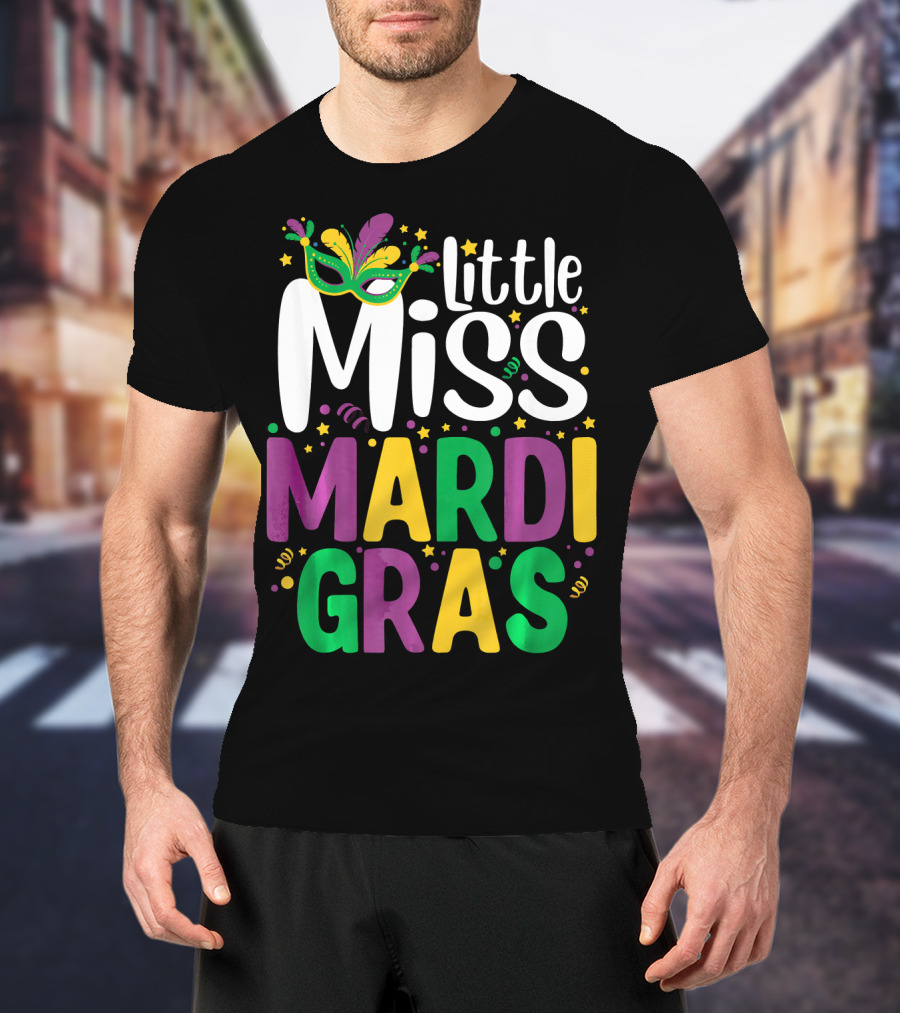 Little Miss Mardi Gras Mask And Celebration Colors T-Shirt