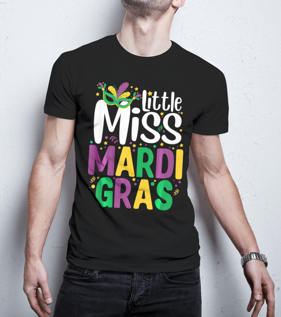Little Miss Mardi Gras Mask And Celebration Colors T-Shirt