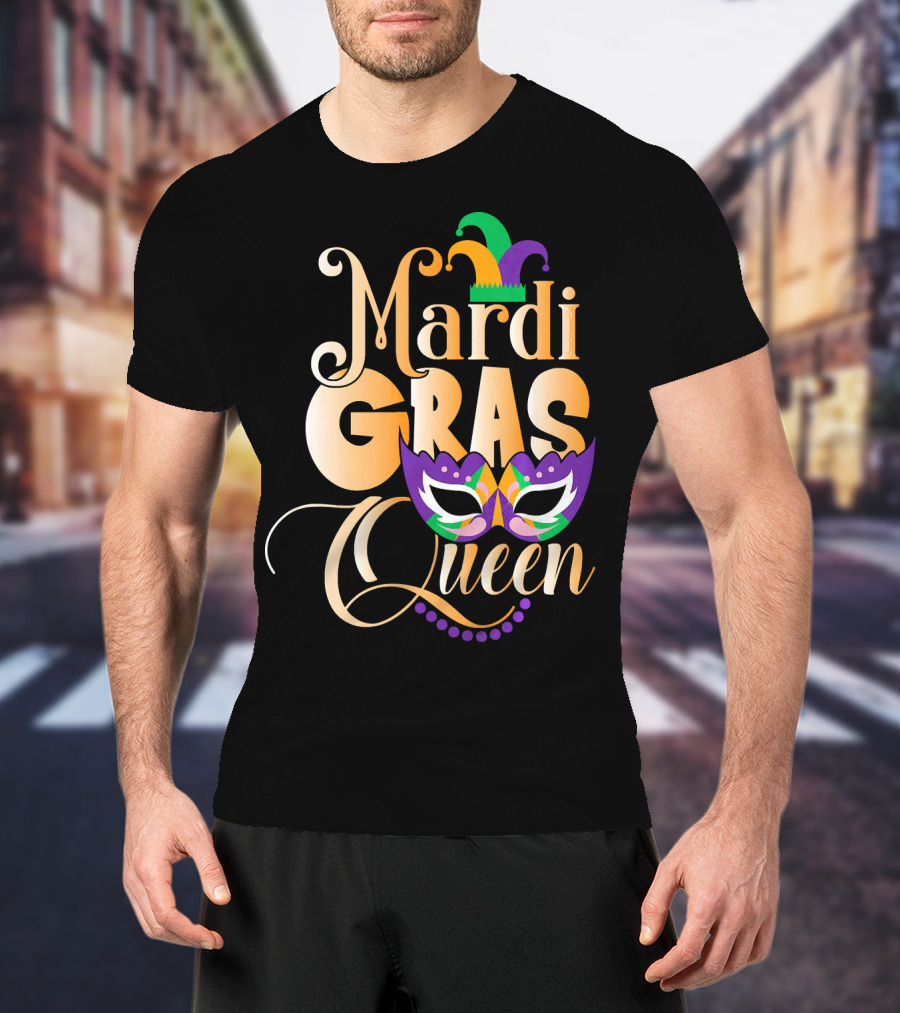 Mardi Gras Queen New Orleans Mask Beads Festival T-Shirt