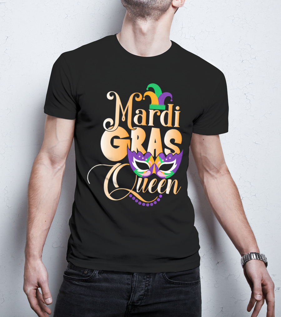 Mardi Gras Queen New Orleans Mask Beads Festival T-Shirt