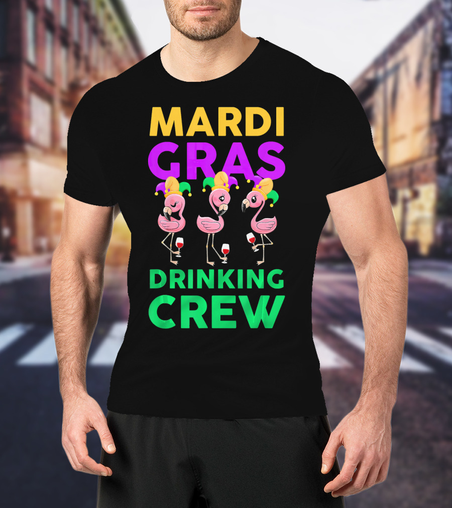 Mardi Gras Drinking Crew Flamingo Jester Party Fun T-Shirt