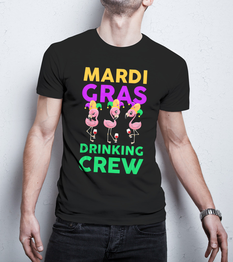 Mardi Gras Drinking Crew Flamingo Jester Party Fun T-Shirt