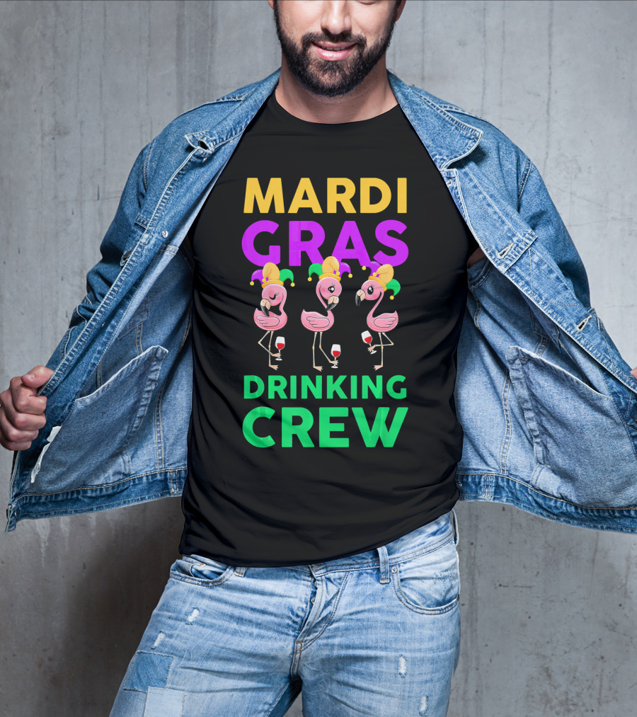 Mardi Gras Drinking Crew Flamingo Jester Party Fun T-Shirt
