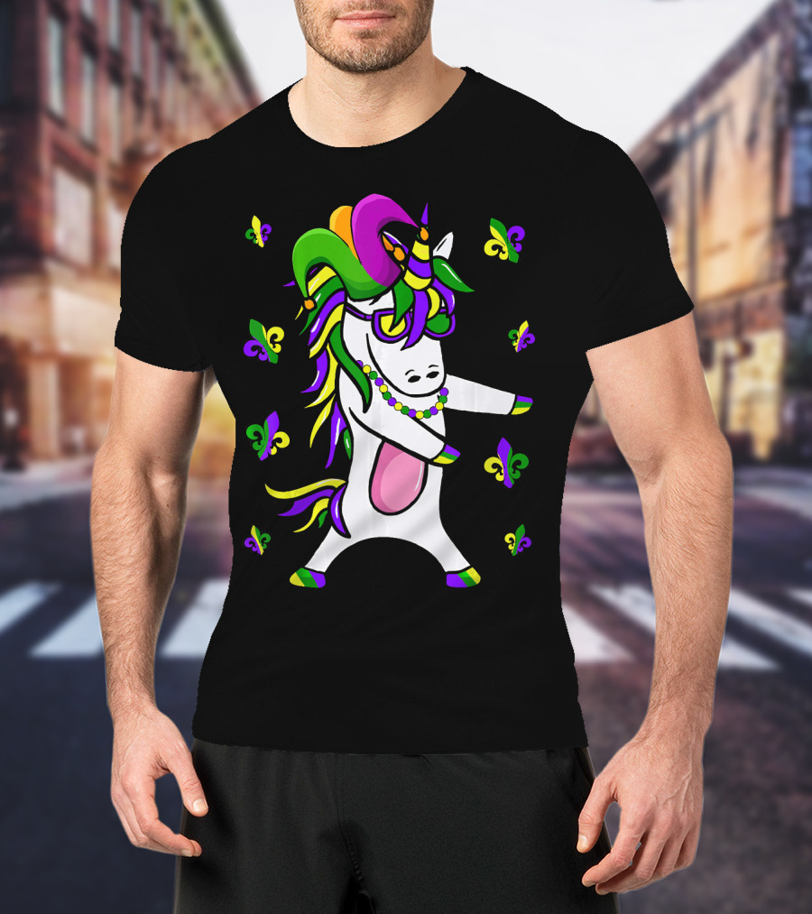 Flossing Unicorn Mardi Gras Floss Fleur De Lis Party T-Shirt