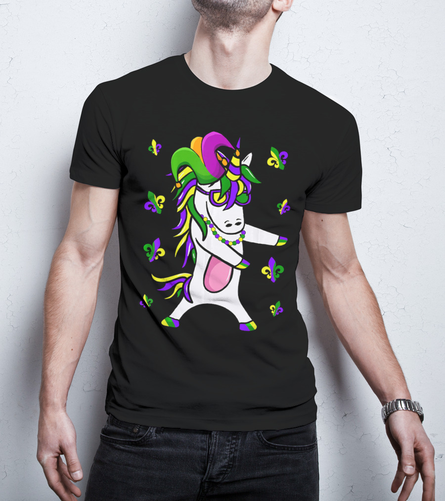 Flossing Unicorn Mardi Gras Floss Fleur De Lis Party T-Shirt