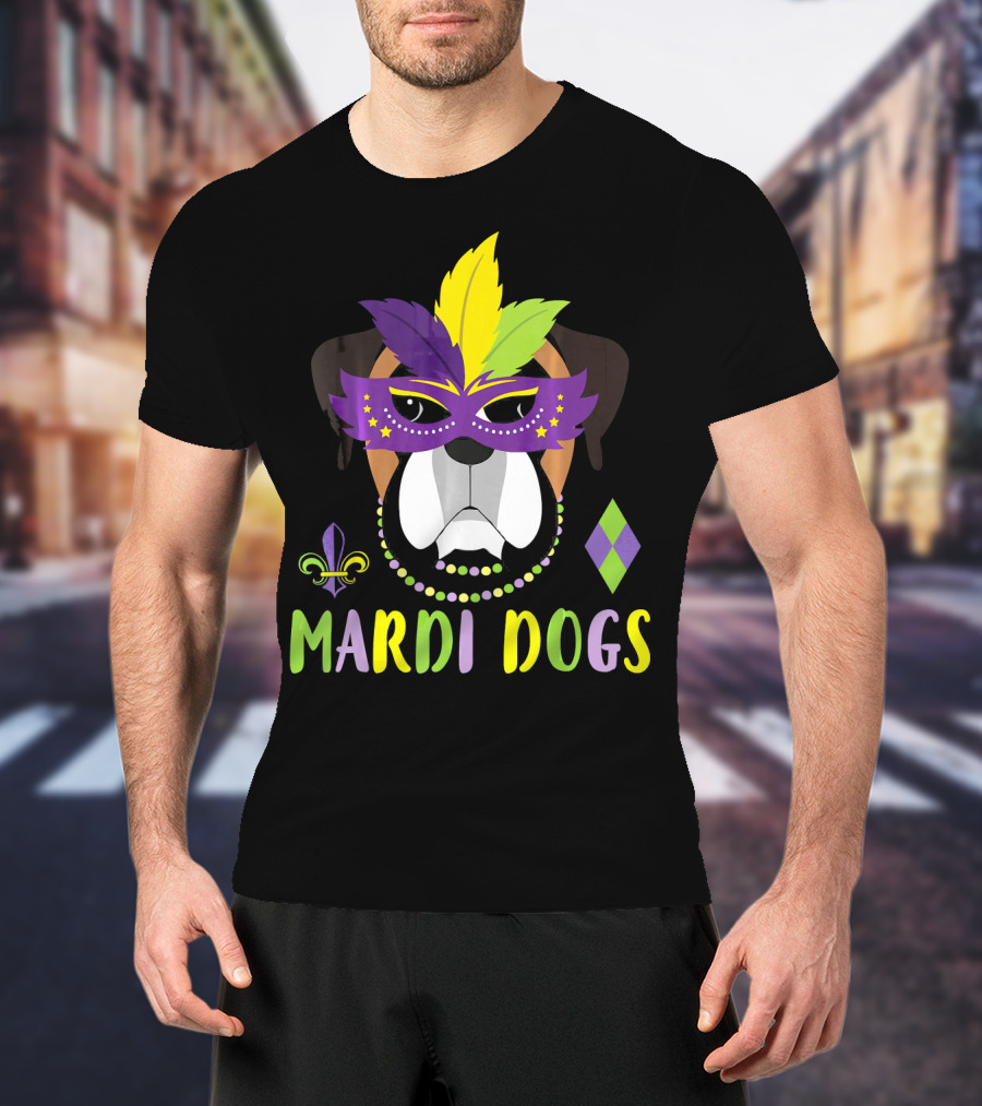 Boxer Dog Mardi Gras Mask Beads Mardi Dogs Fleur-de-Lis T-Shirt