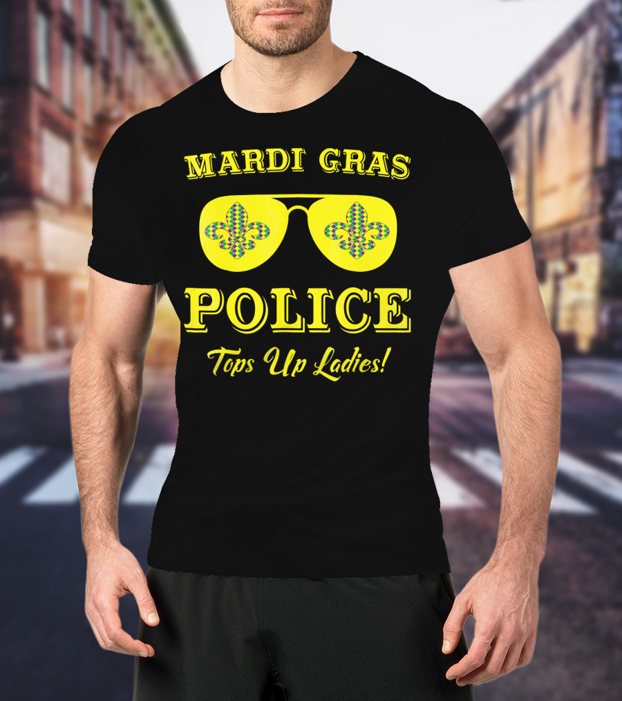 Mardi Gras Police Tops Up Ladies Sunglasses Fleur-de-Lis T-Shirt