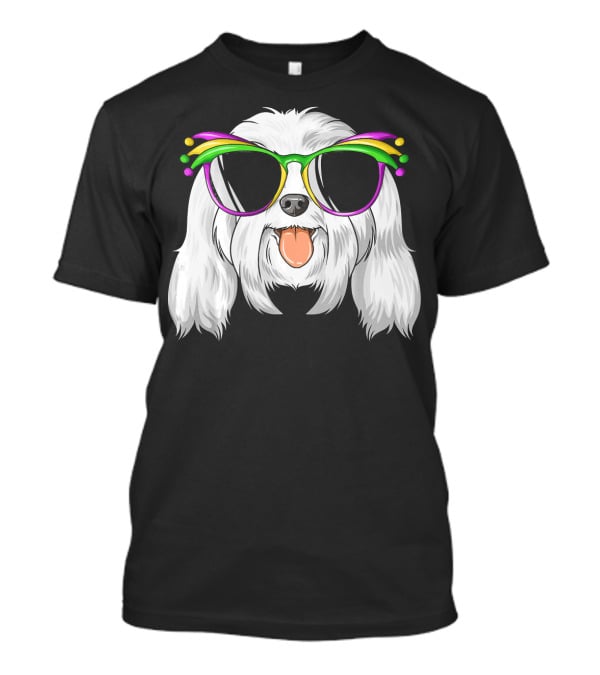Maltese Dog With Mardi Gras Carnival Mask And Sunglasses T-Shirt