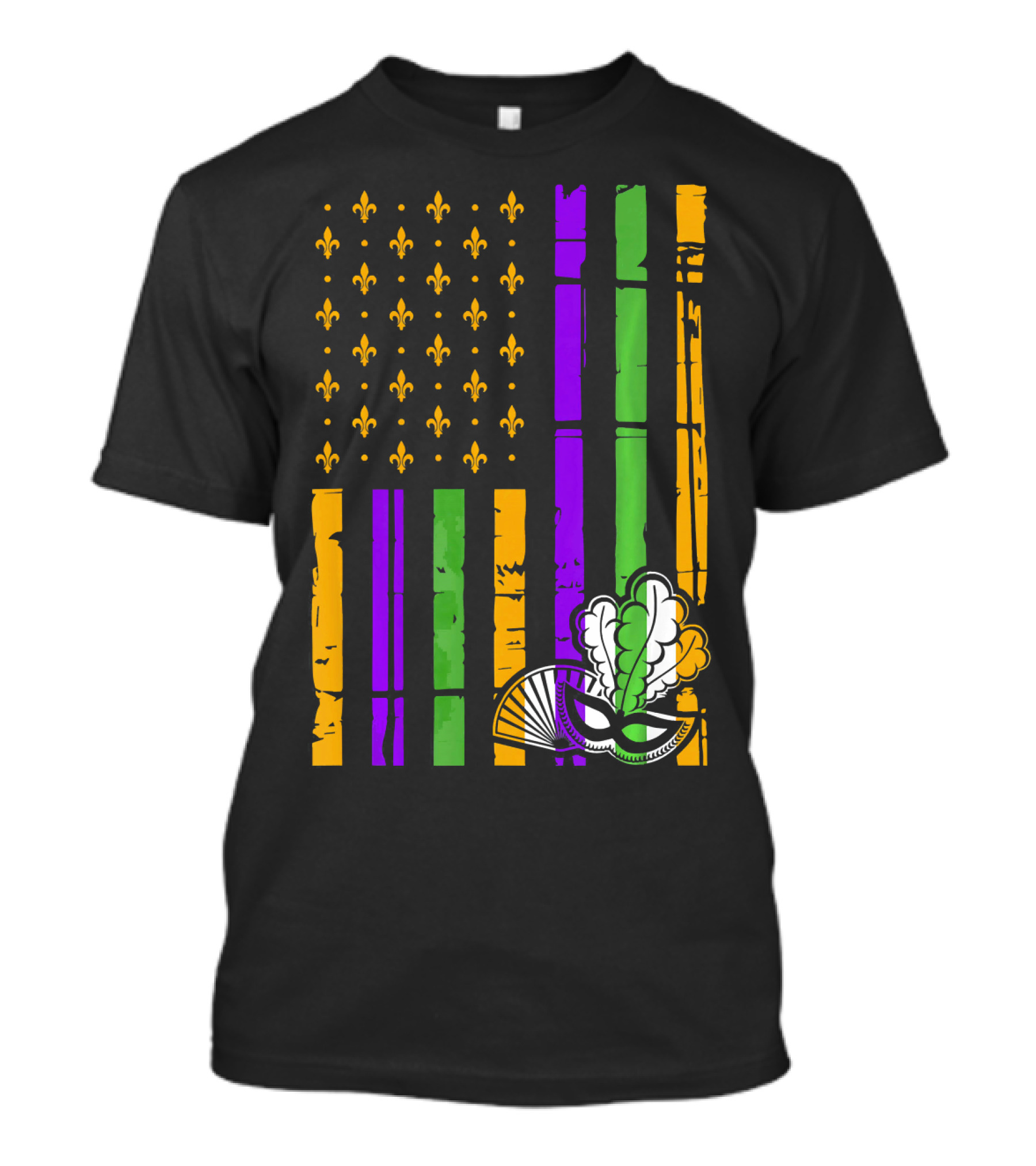 US Mardi Gras Celebration Flag Fleur De Lis Mask T-Shirt
