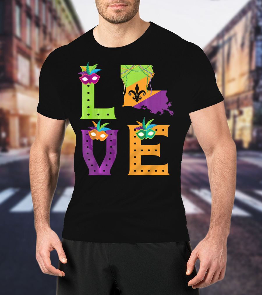Love Mardi Gras Louisiana Fleur-de-lis Mask Beads T-Shirt