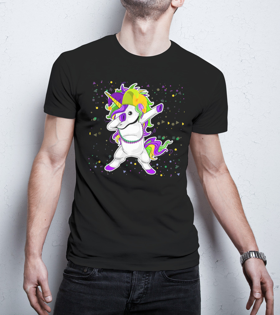 Mardi Gras Unicorn Party Mask Floss Dance T-Shirt