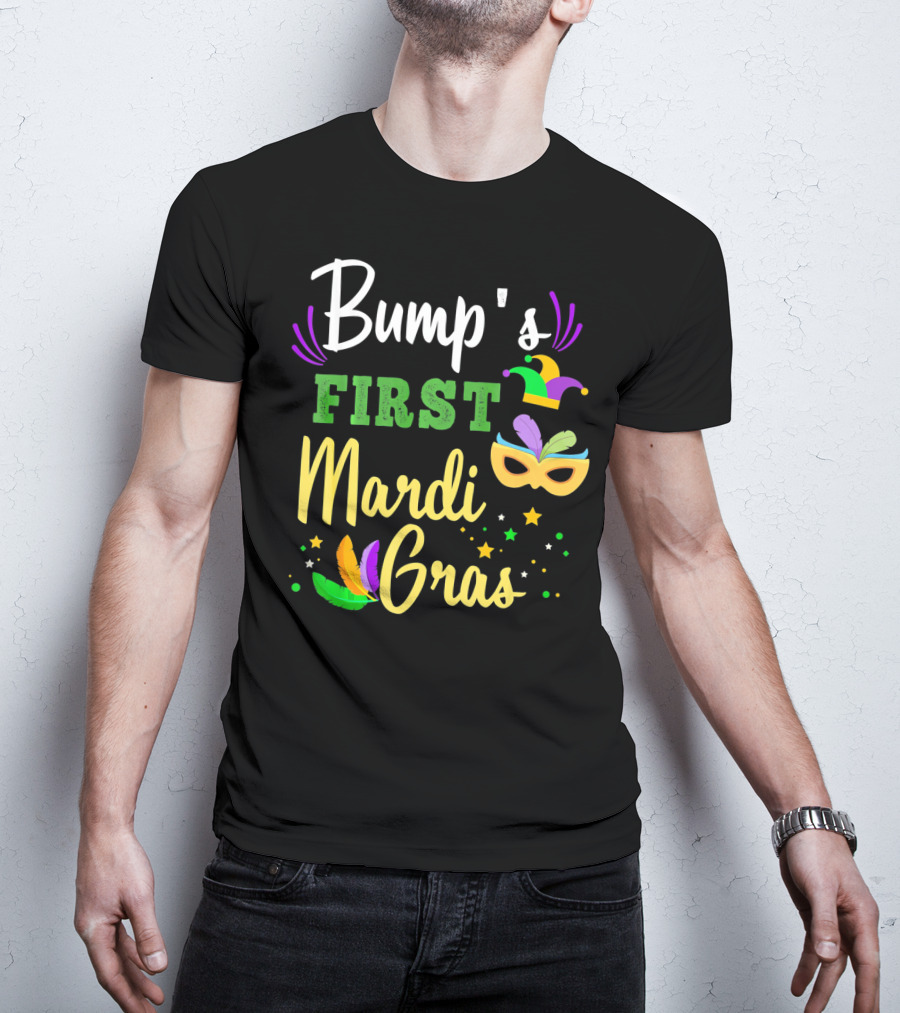 Bump's First Mardi Gras Jester Hat Mask Feathers Stars T-Shirt