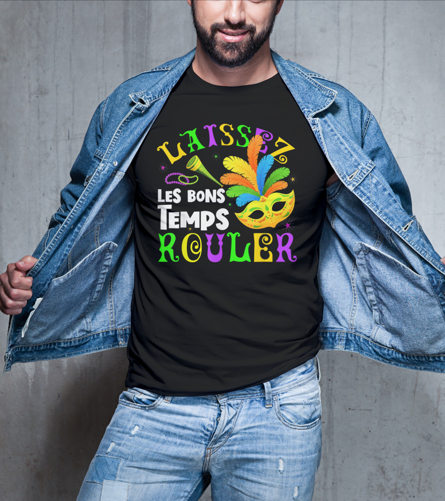 Laissez Les Bons Temps Rouler Mardi Gras Mask Beads Horn T-Shirt