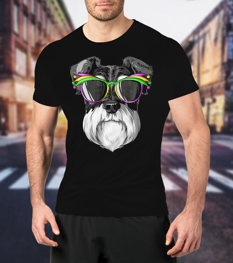 Schnauzer Mardi Gras Carnival Mask Sunglasses T-Shirt