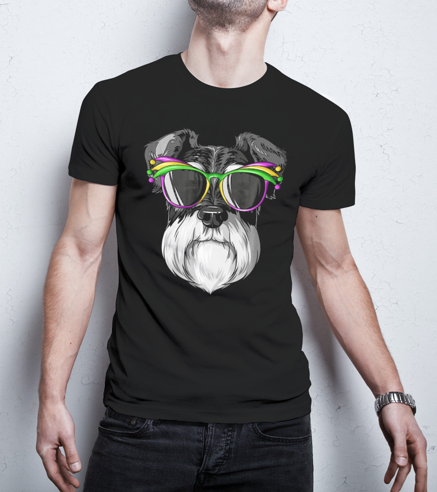 Schnauzer Mardi Gras Carnival Mask Sunglasses T-Shirt