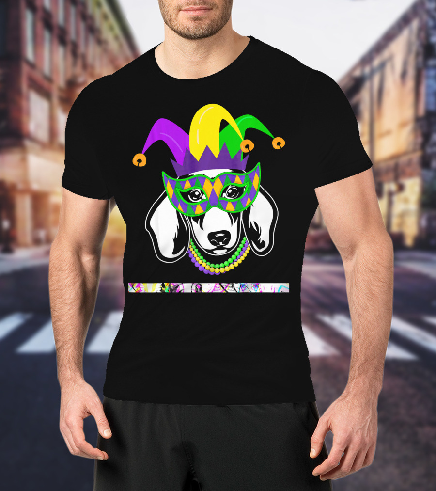 Mardi Gras Dachshund Jester Mask Beads Dogs Love T-Shirt