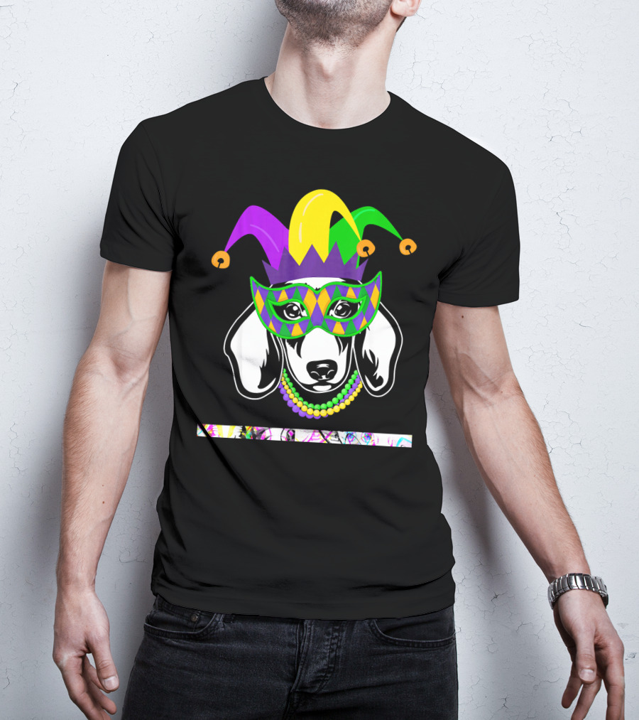 Mardi Gras Dachshund Jester Mask Beads Dogs Love T-Shirt
