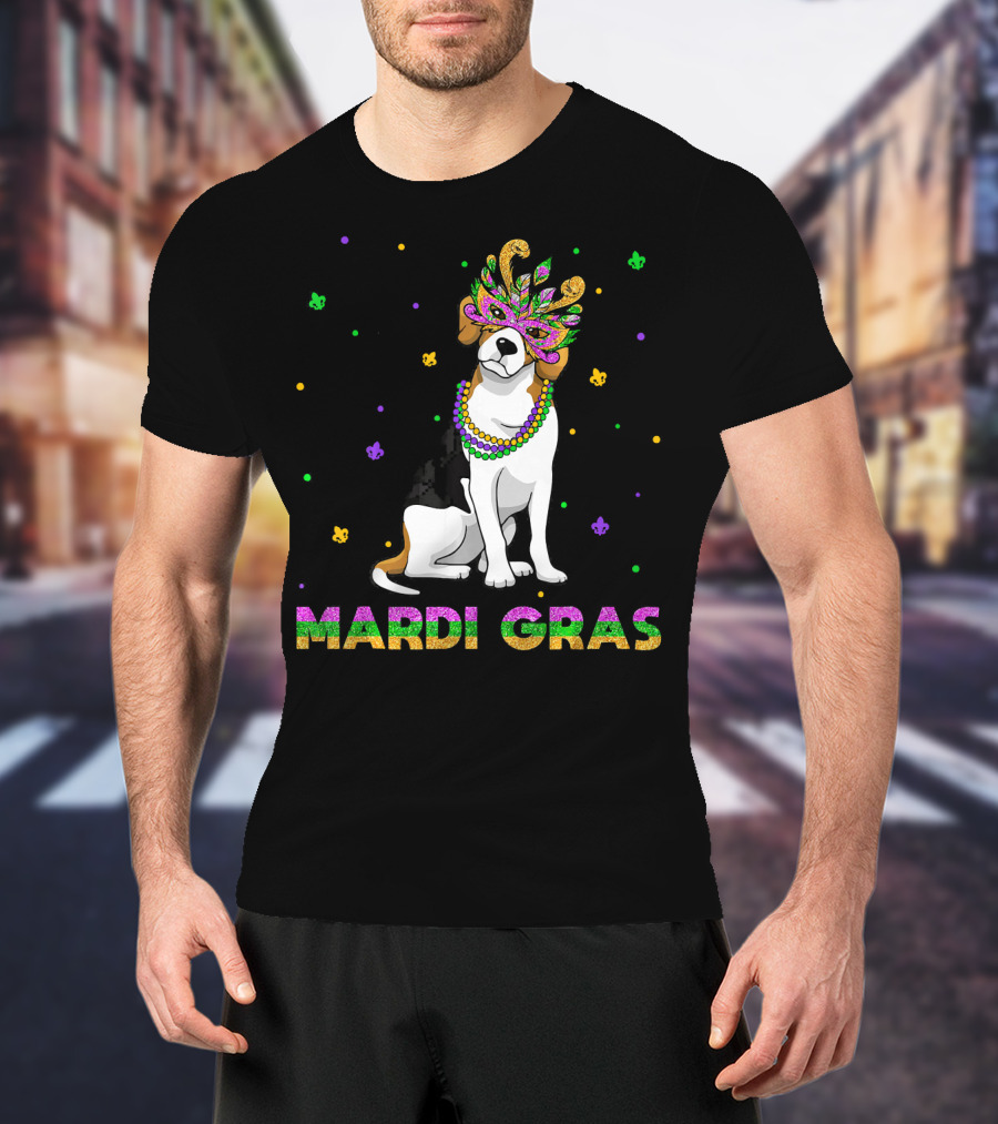 Jack Russell Terrier Mardi Gras Mask Beads Fun T-Shirt