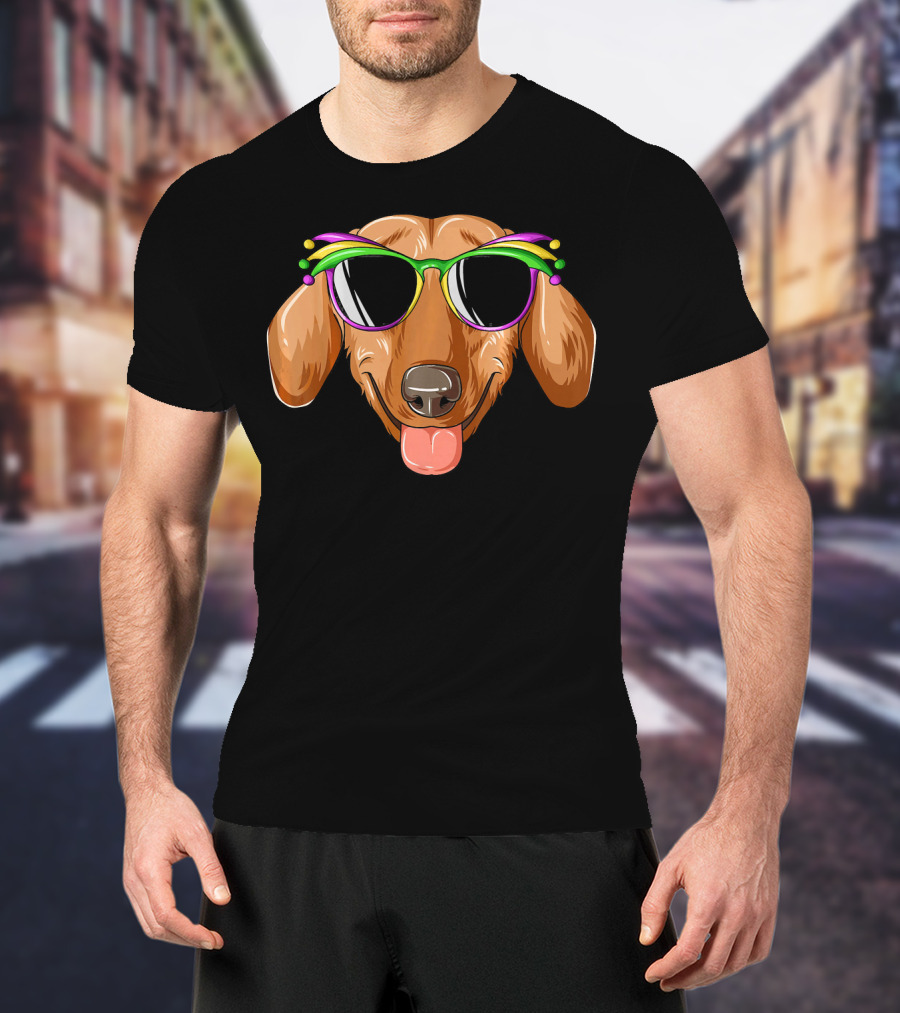 Dachshund Mardi Gras Carnival Mask Sunglasses Dachs T-Shirt