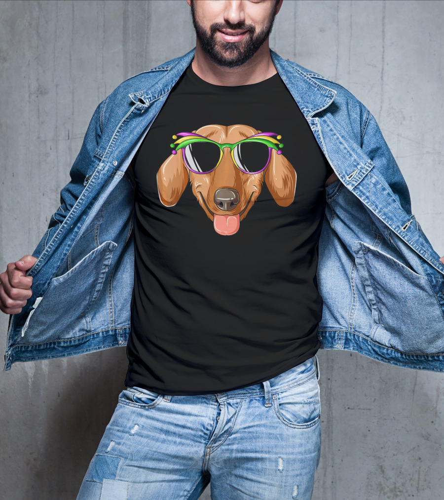 Dachshund Mardi Gras Carnival Mask Sunglasses Dachs T-Shirt