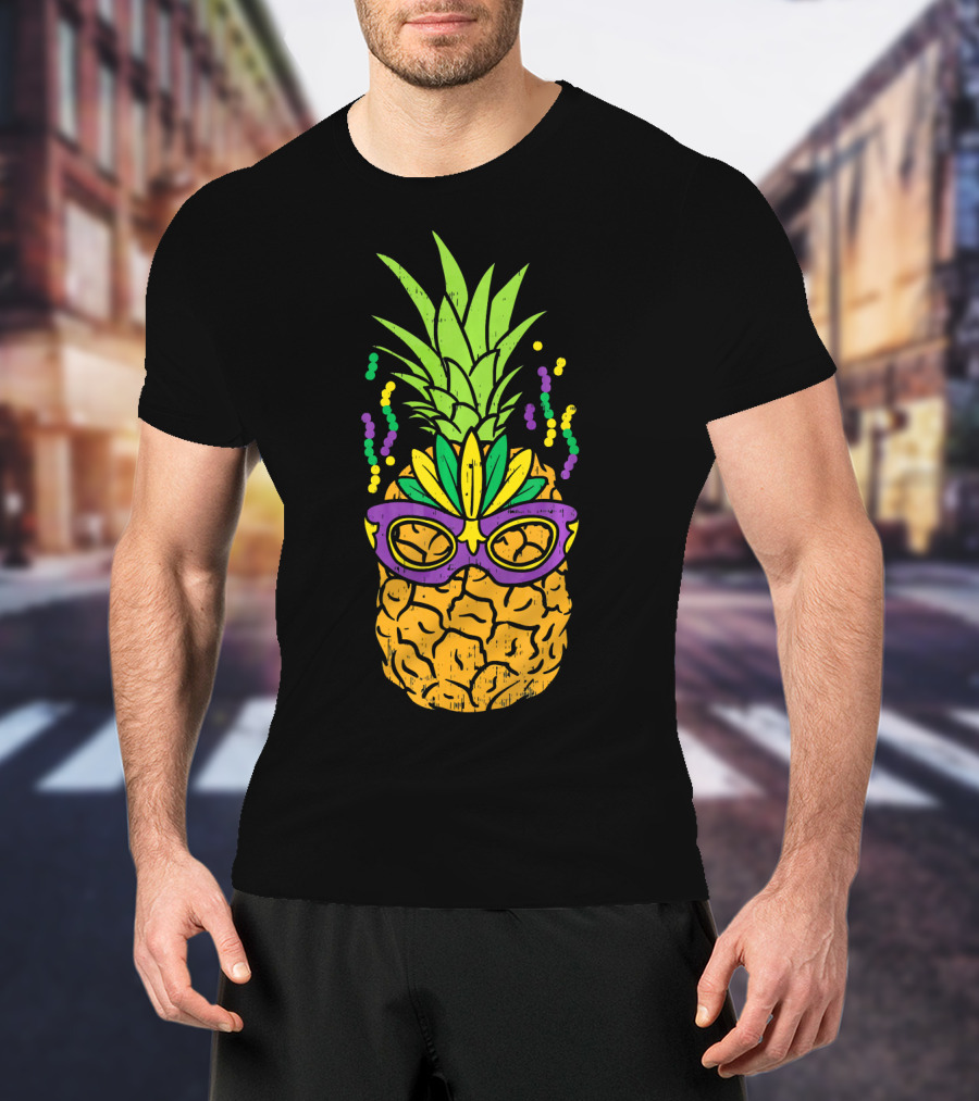 Pineapple Jester Mask Mardi Gras Fruit Funny Cool T-Shirt