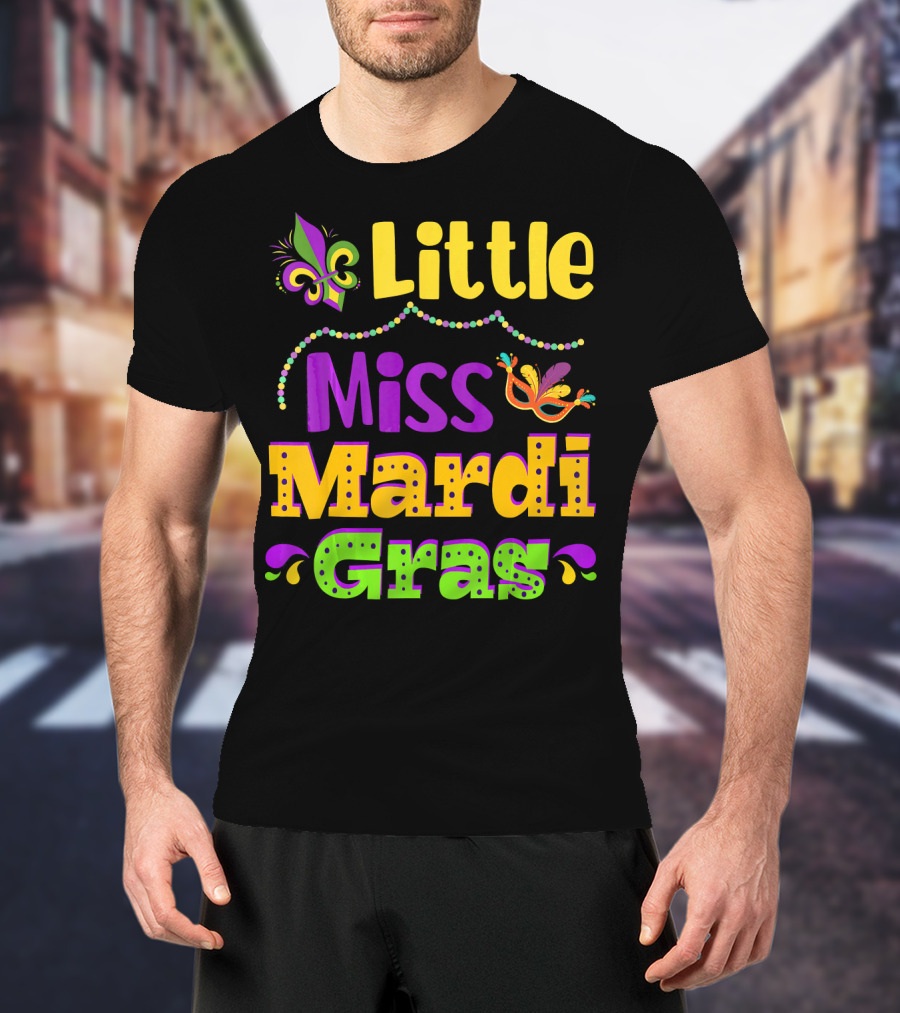 Little Miss Mardi Gras Fleur De Lis Beads Mask T-Shirt