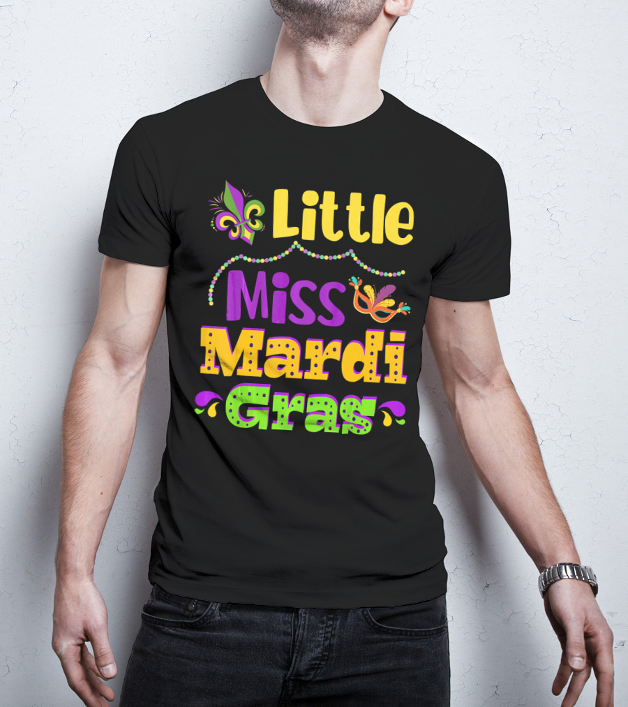 Little Miss Mardi Gras Fleur De Lis Beads Mask T-Shirt